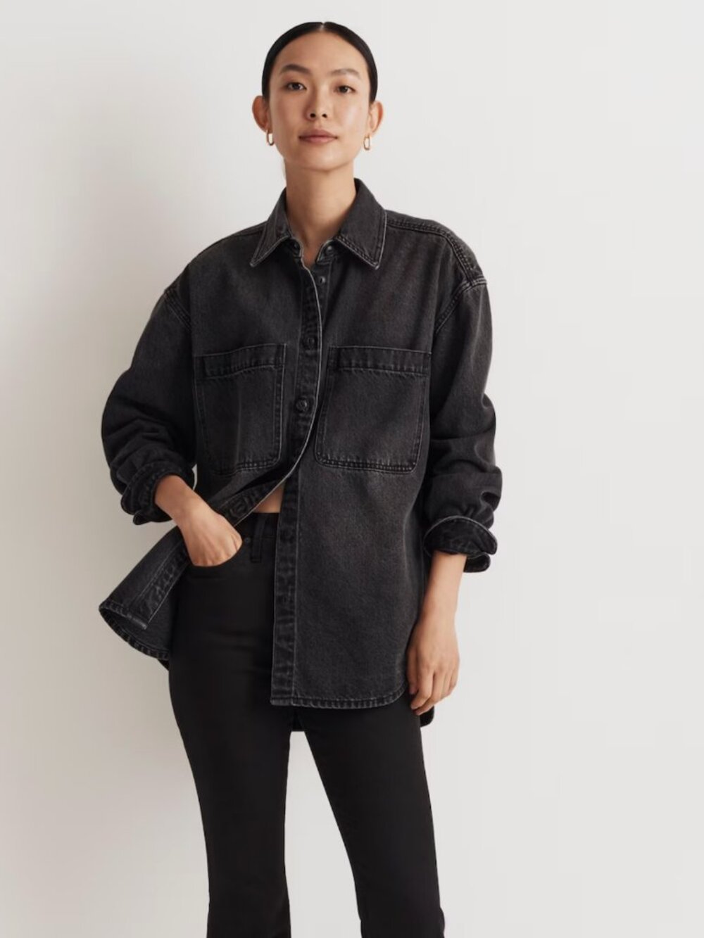 Madewell denim oversized button up shirt in lunar wash xxs